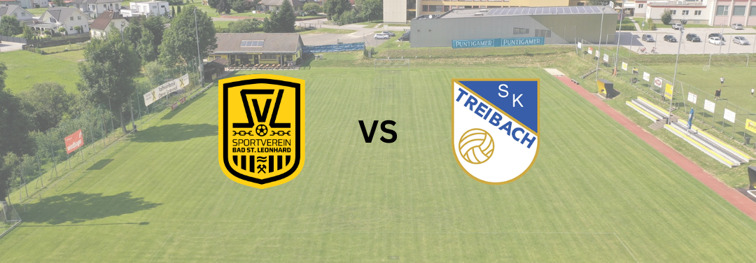 Ein Fußballplatz mit den Logos von SV Sportverein Bad St. Leonhard und SK Treibach im Vordergrund.