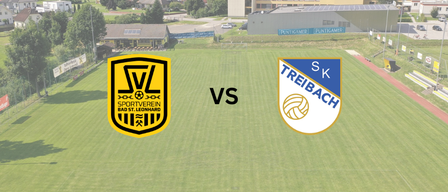 Ein Fußballplatz mit den Logos von SV Sportverein Bad St. Leonhard und SK Treibach im Vordergrund.