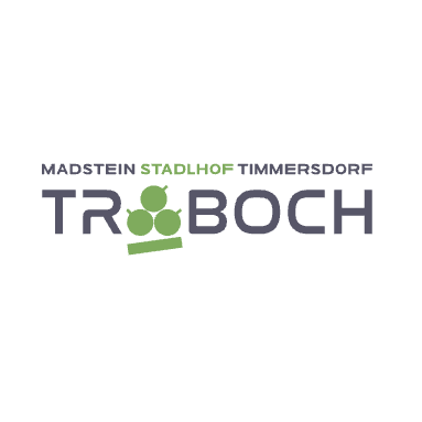 Das Logo von TroBo, einem Unternehmen mit Sitz in Madstein, Stadthof Timmersdorf, zeigt ein grünes Symbol und fetten schwarzen Text.