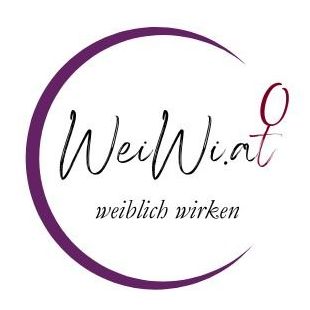 Ein kreisförmiges Logo mit lila Umriss enthält den Text 'WeiWeat' in Schwarz, mit dem Satz 'weibelich wirken' in kleinerer Schrift darunter.