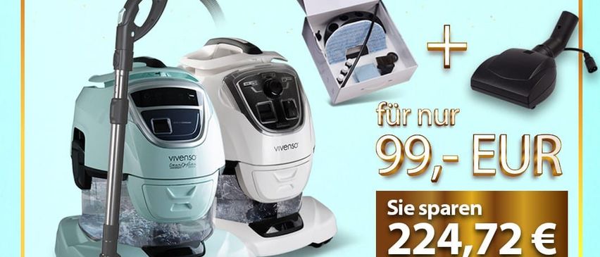 Frohes neues Jahr! Kaufen Sie einen vivenso oder vivenso touch mit Elektrobürste und erhalten Sie das Classic-Zubehörset und die elektrische Handstaubsaugerdüse für nur 99 EUR. Sparen Sie 224,72 EUR.