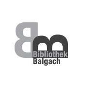 Das Bild zeigt das Logo für 'Bibliothek Balgach' mit stilisiertem Text und einem einzigartigen Design.