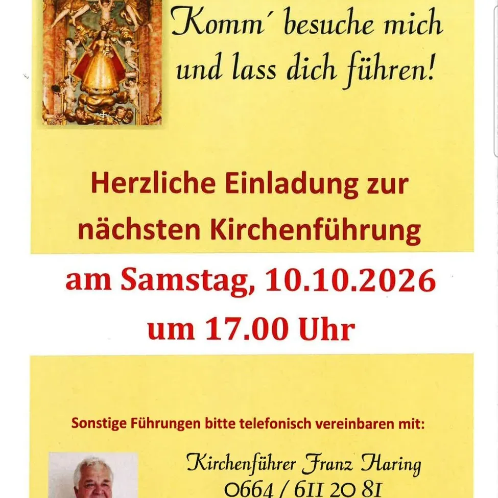 Ein Plakat für eine Kirchenführung in Deutschland. Es zeigt ein religiöses Gemälde und Text auf Deutsch.