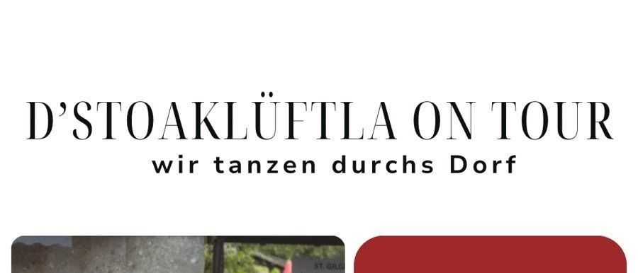 Ein Flyer zeigt Menschen in traditioneller Kleidung beim Tanzen. Daten und Zeiten sind aufgelistet, zusammen mit Orten. Ein Logo ist unten vorhanden.