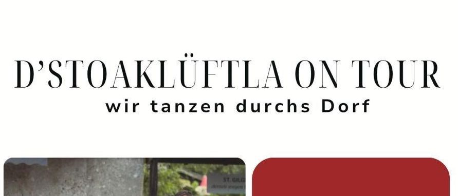 Eine Gruppe von Menschen führt einen Tanz in traditioneller Kleidung auf, wahrscheinlich bei einem Festival, mit einem Logo und Daten auf der rechten Seite.