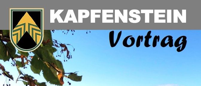 Plakat für eine Präsentationsveranstaltung am 24. Juni 2026 um 19.00 Uhr im Gemeindezentrum Kapfenstein mit dem Titel 'Unser Wasser - von der Quelle bis zum Wasserrad'. Zeigt eine Landschaft mit Hügeln, Feldern und einem klaren blauen Himmel.