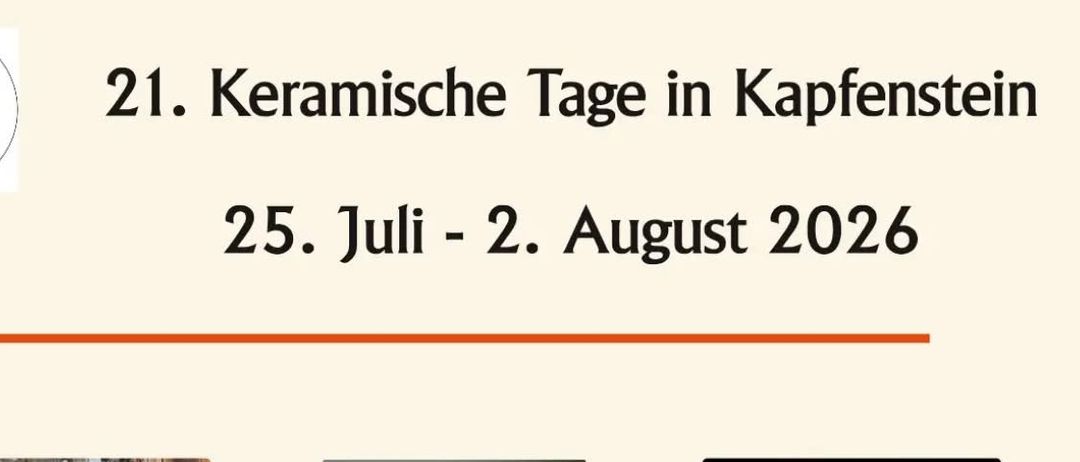 Veranstaltungsposter mit Daten vom 23. Juni bis 2. August 2018. Drei Künstler präsentieren ihre Werke: Venus-Werkstatt von Myriam Gertrude Emma Urtz, Die Vase als Konzept von Jacob Bartmann und Groβe Objekte im Koksofen von F. Unegge, M. Meister, K. Bollin. Tierfiguren in Rakubrand von Moritz Paul Spiesberger und Die Dose von Isabella Primos. Kursdetails umfassen Dauer, Kosten und Materialkosten.