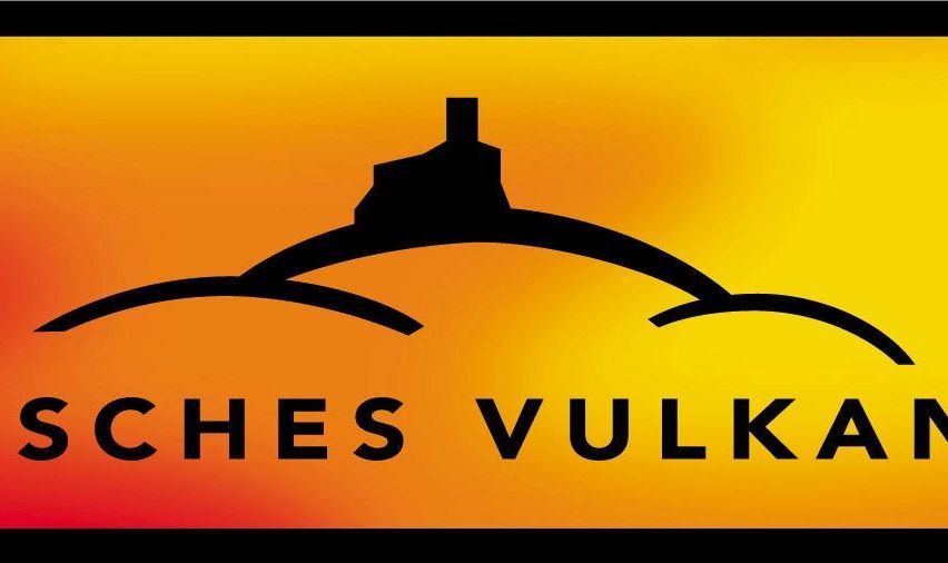 A logo with the words 'CHES VULKA' written in black on a yellow background, with a silhouette of a volcano in the center.