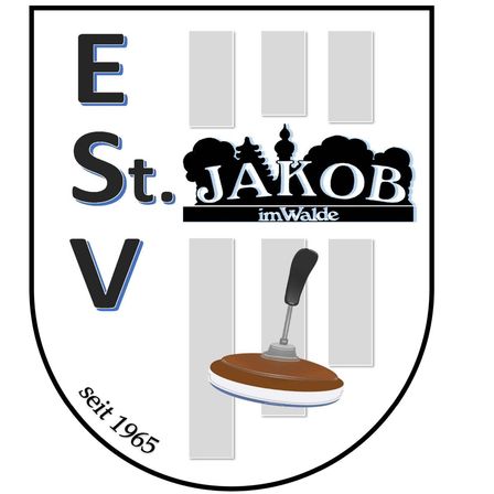 Das Bild zeigt ein Logo mit dem Text St. Jakob im Walde und dem Datum 1965. Es zeigt einen Curlingstein und eine Krone.