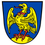 Oberaudorf-Logo. Ein Adler mit roten Füßen steht auf einem gelben Kreis auf einem blauen Schild. Er hat einen roten Kragen um den Hals und sein Schnabel ist geöffnet.