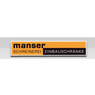 Das Bild zeigt das Logo der Firma 'Manser Schreinerei', einer Zimmermannsfirma, mit dem Slogan 'Einbauschranke', was auf Englisch 'Einbauschranke' bedeutet. Das Logo ist orange und schwarz.