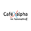 Das Logo für Café Alpha, gelegen im Temmelhof, zeigt den Namen 'Café Alpha' mit einem stilisierten 'X' Symbol in Rot und Blau.