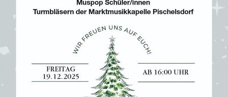 Ein Plakat bewirbt einen weihnachtlichen Nachmittag in Ilztal mit Kindergarten- und Volksschulkindern und der Blasmusikkapelle aus Pischelsdorf. Geplant für den 19. Dezember 2025 ab 16 Uhr, beinhaltet es lokale Handwerksprodukte, Aufführungen der Kinder und Verpflegung durch den Elternverein Ilztal.