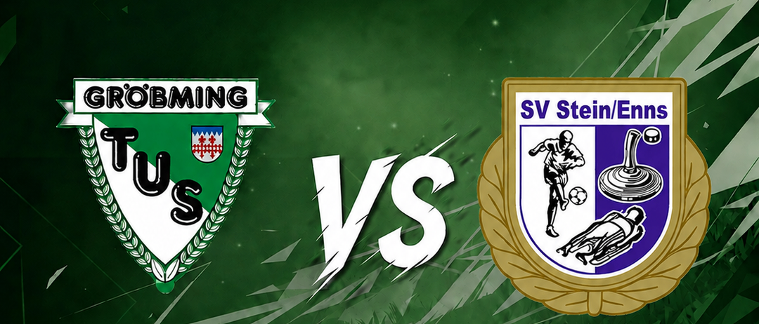 Ein Plakat für ein Fußballspiel der 2. Runde der Gebietsliga Enns mit den Teams Gröbming und SV Stein/Enns.