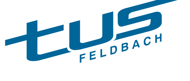Das blaue Logo für Tus Feldbach auf schwarzem Hintergrund. Die Buchstaben sind in einem modernen und dynamischen Design gestylt.