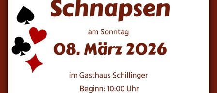Plakat für Zankerl Schnapps-Veranstaltung am Sonntag, 08. März 2026, im Gasthaus Schillinger. Beginn um 10:00 Uhr, Kartenpreis: € 6,-. Der Reinerlös dient dem Kauf von FF-Geräten. Verantwortlich: OBI Andreas Hofbauer | 0664/5436821.