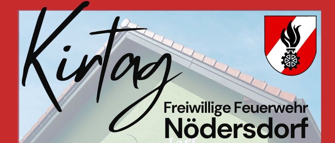 Plakat für eine Feldmesse bei der Freiwilligen Feuerwehr Nödersdort am 9. August 2026 mit einem Gebäude, einem Logo und Details zur Veranstaltung.