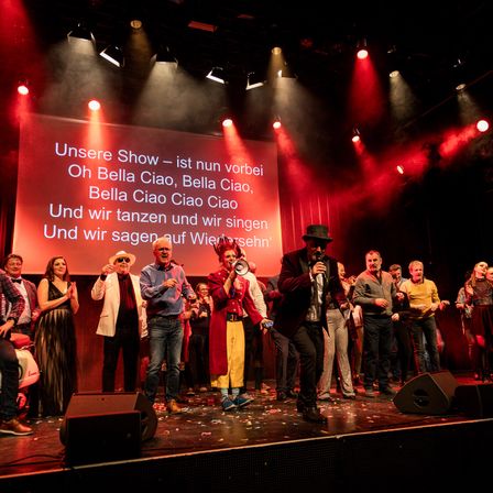 Bild enthält, Stage, Concert, Crowd, Person, Group Performance, Music Band, Lighting, Adult, Male, Man