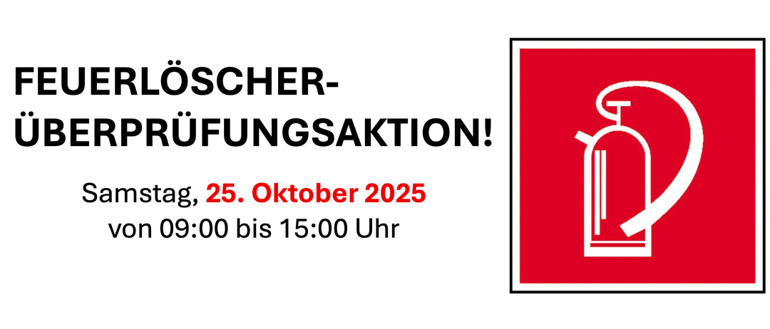 Das Bild zeigt einen fetten roten Banner mit weißem Text, der 'CHER-FUNGSAKN! 25. Oktober 2025 0 bis 15:00 Uhr' lautet. Unten befindet sich ein roter Quadrat.