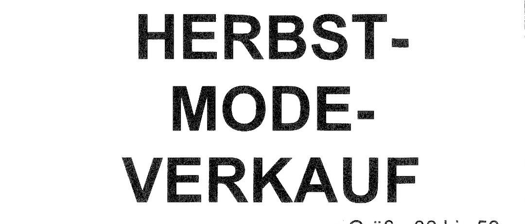 Ein schwarz-weißer Flyer für einen Kleidungsverkauf von Größe 36 bis 50. Es ist am Mittwoch, 3. Dezember 2025, von 15:00 bis 18:00 Uhr bei GH-Andreas CSarda, Nussau 27, 7072 Mörbis.