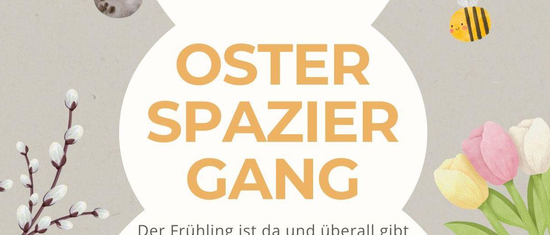 Ein Osterspaziergang mit dem Osterhasen. Der Frühling ist da und überall gibt es etwas zu entdecken. Kommt mit uns auf eine Ostereiersuche und spielt Naturbingo. 28. März 2026 um 14 Uhr. Treffpunkt: Spielplatz Raiffeisenstraße.
