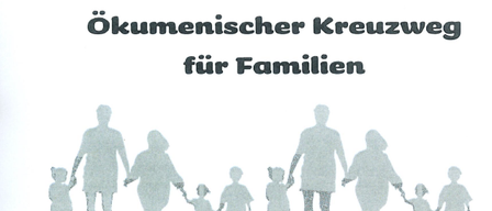 Dieses Bild ist eine Einladung für eine Familienprozession am Karfreitag, 03.04.2026, um 17 Uhr. Es zeigt eine Familiensilhouette und ein Kreuz, mit Details zur Route und Teilnahme von Kindern aus der örtlichen Schule, Firmen und Konfirmanden.