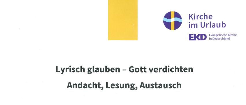 Ein Flyer für eine Kirchenveranstaltung mit dem Titel 'Lyrisch glauben - Gott vergeben'. Es enthält Details zum Datum, zur Zeit und zum Ort der Veranstaltung.
