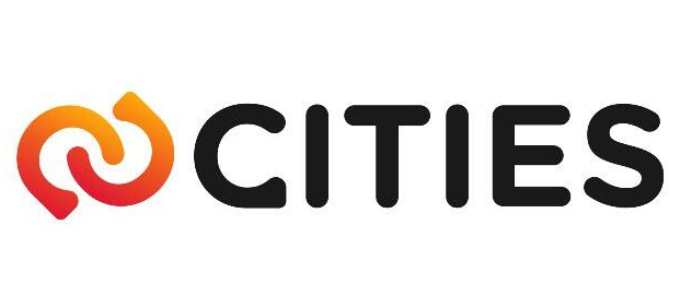 Das Logo zeigt einen stilisierten Buchstaben C mit einem flammenähnlichen Design darüber, in Schwarz geschrieben. Darunter steht das Wort 'CITIES' in fetten, großgeschriebenen Buchstaben.