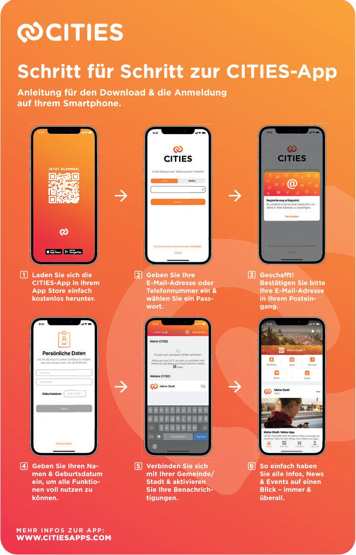 Scannen Sie den QR-Code auf dem Smartphone, geben Sie Ihre E-Mail oder Telefonnummer ein und bestätigen Sie per E-Mail. Geben Sie dann Ihre persönlichen Daten ein und bestätigen Sie.