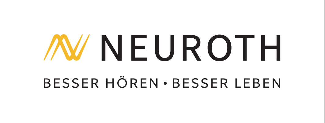 Das Neuroth-Logo zeigt einen stilisierten Buchstaben 'N' mit einer wellenförmigen Linie, gefolgt vom Wort 'Neuroth' in fetten schwarzen Buchstaben. Darunter steht 'Besser Hören, Besser Leben'.