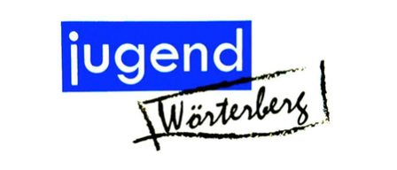 Auf einem weißen Hintergrund ist ein blaues rechteckiges Feld mit weissem Text 'jugend' und einer handgeschriebenen Bezeichnung 'Wörterberg' zu sehen.