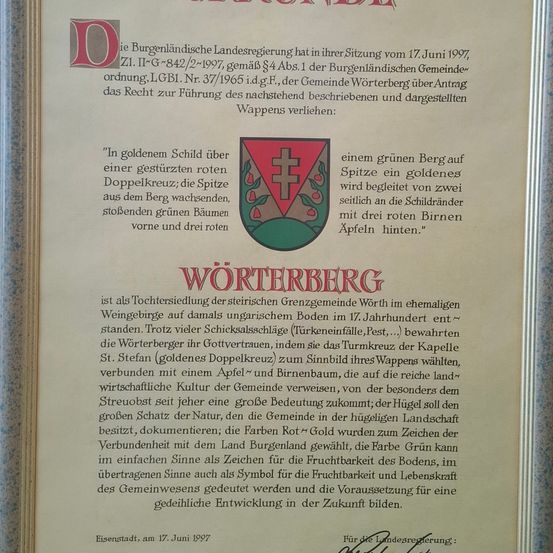 Urkunde Gemeindewappen Wörterberg