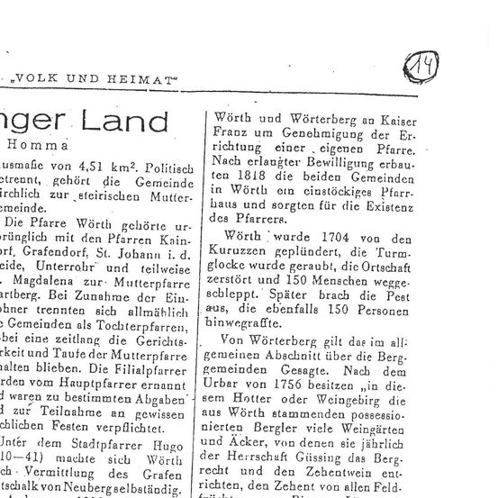 Auszug aus der Zeitschriftaus der Zeitschrift Wörtherberg Sagen_Gschichte und Zahlen_Sonderausgabe Juni 1991_Gmde Wörterberg Volk und Heimat Nr. 11 Juni 1958_Das Güssinger Land _Wörtherberg