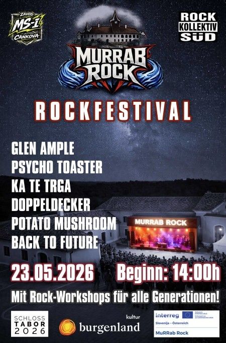 Plakat für das Murrab Rock Rock Festival mit Bands und Beginnzeit am 23.05.2026 um 14:00 Uhr.