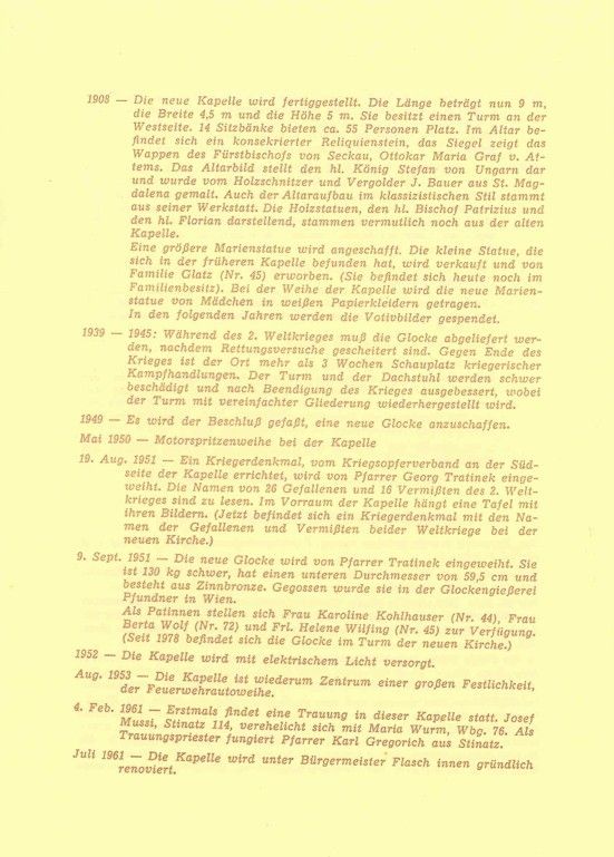 Geschichte Kapelle St. Stefan 1908 bis Juli 1961_Auszug Broschüre Komitee zur Erhaltung der Kapelle St. Stefan Wörtherberg