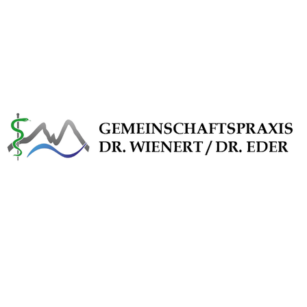 Logo der Gemeinschaftspraxis Dr. Wienert/Dr. Eder mit einem grünen und blauen Symbol, das eine wellenförmige Linie und ein Stabsymbol darstellt.