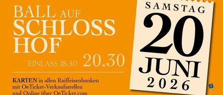 Event poster for the Summer Night of the Marchfelders. The ball is at Schloss Hof. The date is Saturday, June 20, 2026. Doors open at 6:30 PM.
