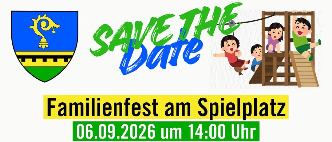 Save the Date for the Milleniumfest on September 6, 2026, at 14:00. Two children swing on a rope.