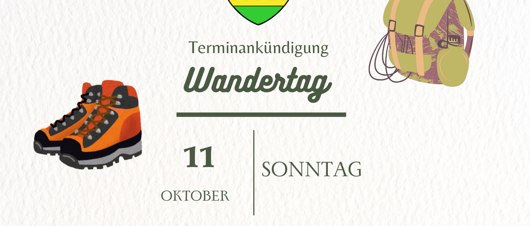 Ein Plakat für eine Wanderveranstaltung am 11. Oktober. Es zeigt einen Stiefel, einen Rucksack und ein Wappen.