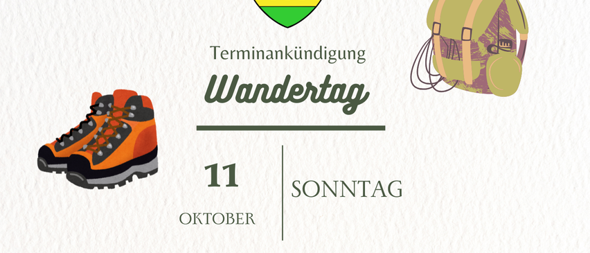 Ein Plakat für eine Wanderveranstaltung am 11. Oktober. Es zeigt einen Stiefel, einen Rucksack und ein Wappen.
