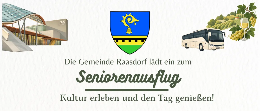 Ein Plakat, das eine Seniorenreise zum Museum Niederösterreich und zum Landtag im November 2026 ankündigt.