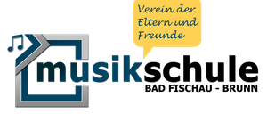 A black background displays a music school logo and a yellow speech bubble reading 'Association of Parents and Friends'.