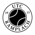 Schwarz-weißes kreisförmiges Logo mit dem Text 'UTC' oben und 'RAMPLACHER' unten, mit einem Basketball-Design in der Mitte und den Zahlen '19' und '77' an den Seiten.