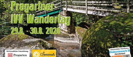 Plakat für die Veranstaltung 'Gegärtner Wandertag'. Die Veranstaltung ist vom 8. August bis 30. August 2016 geplant. Das Plakat zeigt eine Holzbrücke über einem Gewässer mit moosbewachsenen Felsen auf beiden Seiten. Es gibt grünen Text mit Logos der Sponsoren darunter.