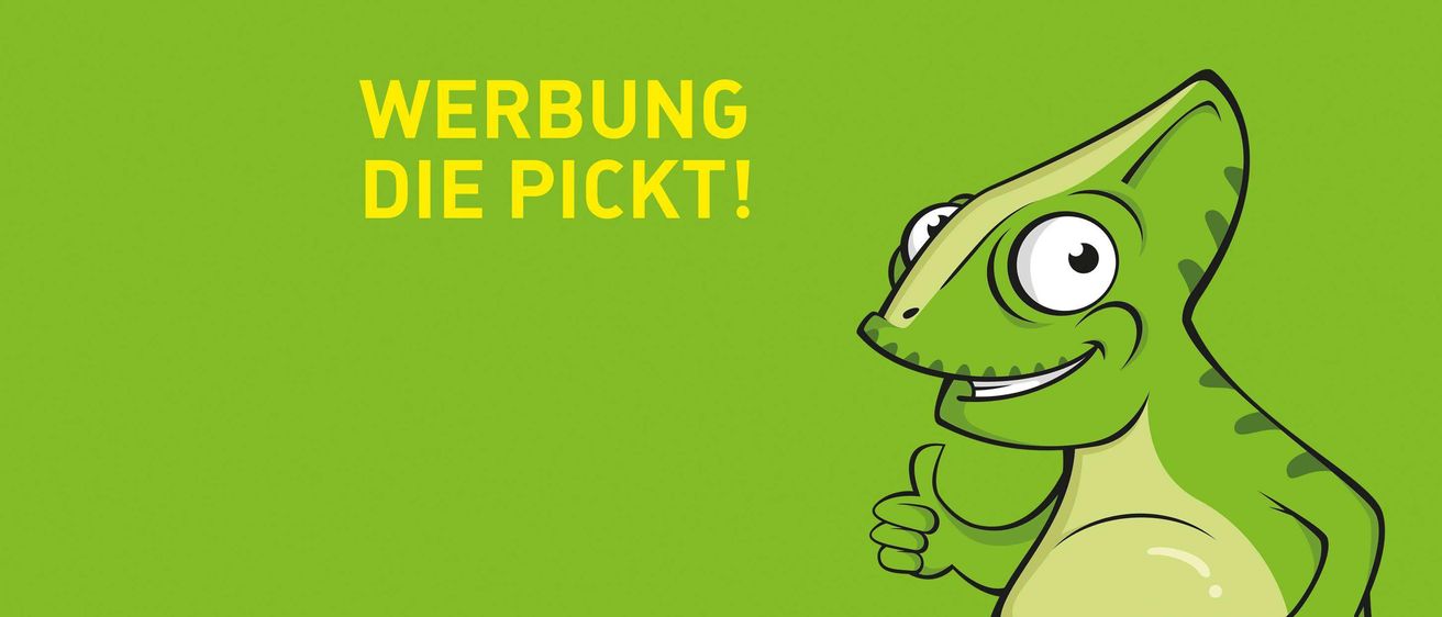 Eine Cartoon-Bild von einem grünen Krokodil auf grünem Hintergrund mit dem Text 'RBURG PICKT!' darüber, zeigt einen Daumen hoch.