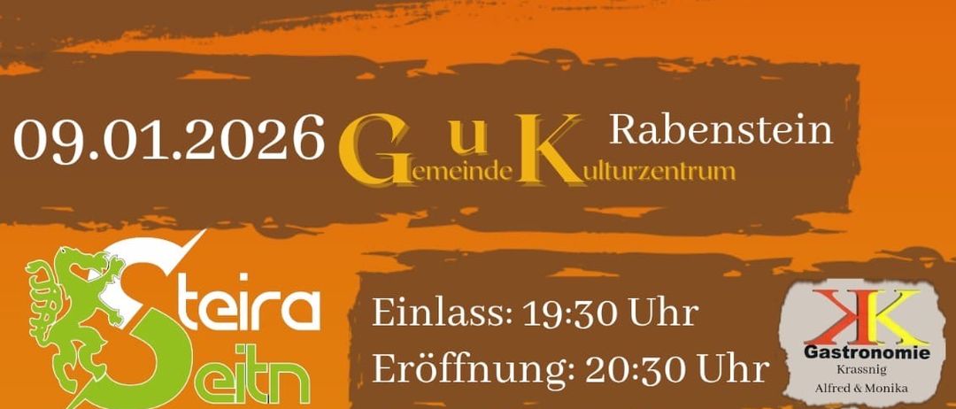 Plakat für die Simandl Ball-Veranstaltung am 09.01.2026 im Gemeinde Kulturzentrum Rabenstein. Beginn um 19:30 mit Eröffnung um 20:30. Beinhaltet eine Disco mit Mitternachtseinlass. Kein Eintritt nach Einlass.