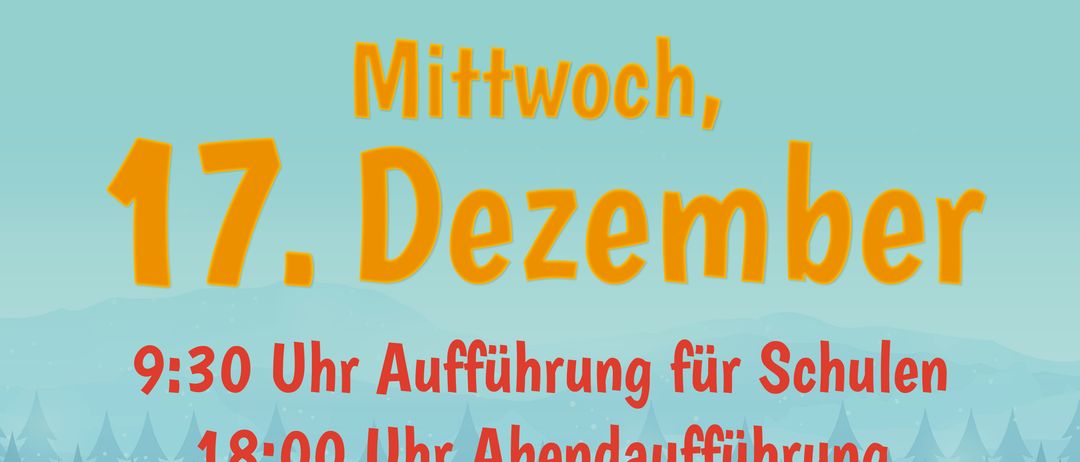 Ein Plakat für ein Weihnachtsmusical von Jagerberg. Es steht geschrieben, 'Nicht jeder Stern ist auch ein Stern' und 'Mittwoch, 17. Dezember.' Die Aufführungszeiten sind 9:30 Uhr für Schulen und 18:00 Uhr für den Abend. Der Veranstaltungsort ist MZH Jagerberg.