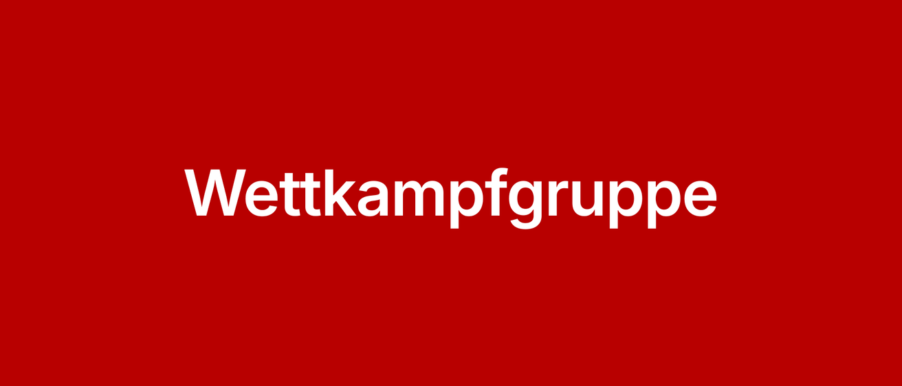Ein roter Hintergrund mit weißem Text, der 'Wettkampfgruppe' besagt.