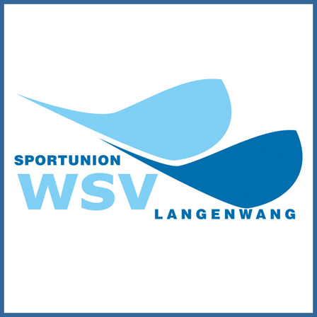 Das Logo der Sportunion WSV Langenwang zeigt eine blaue Welle mit 'SPORTUNION' in Weiß darüber und 'LANGENWANG' in Blau darunter.