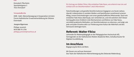 Vortrag von Walter Fikisz: Wie entstehen Fake News, wie schützt man sich vor Desinformation? Jetzt informieren! Falschmeldungen und gezielte Desinformationen sind allgegenwärtig, insbesondere in sozialen Medien. Der Vortrag gibt Einblicke in die Mechanismen und Motive hinter Fake News, und vermittelt praktische Methoden, um Desinformationen aktiv zu bekämpfen.